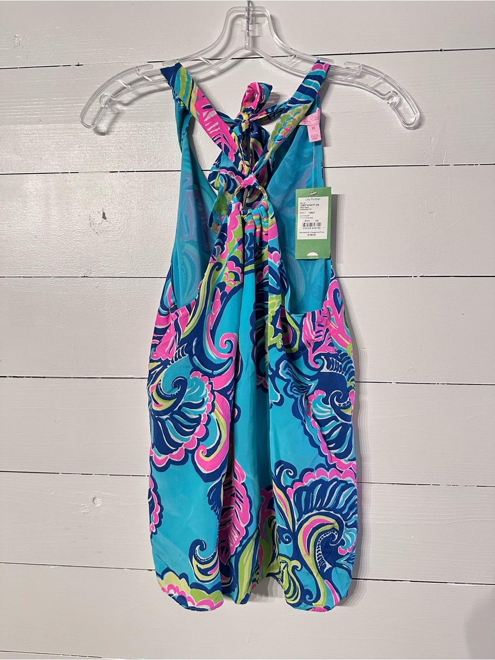 Lilly Pulitzer Silk Turquoise, Pink & Navy Tie-Back Tank